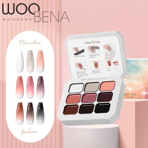 Pat Pat Gel,Ombre Gel Nail Polish Gradient Patting Gel Nail Kit for Painting DIY Nail Art No Wipe, Blooming UV/LED Curing with Tweezer and 100Pcs Nail Sponges for Ombre (9 colors A) - color: 9 Colors-A