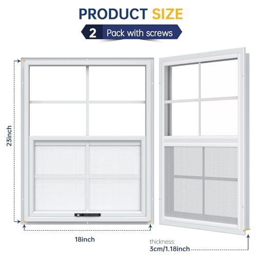 2 Pack 18 x 23 Shed Windows with White Frame, Flush Mount Small Window with PC Screen for Shed for Shed, Chicken Coop, Household, Playhouse, Garage