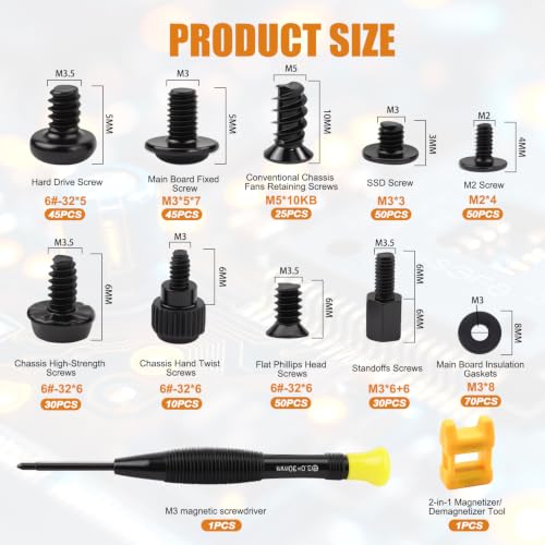 mankk 400PCS PC Screws & Standoffs for Motherboard SSD Fan Case DIY Repair - color: Black