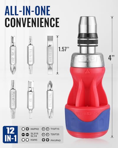 WORKPRO 12-in-1 Stubby Ratcheting Multi-bit Screwdriver - size: Stubby