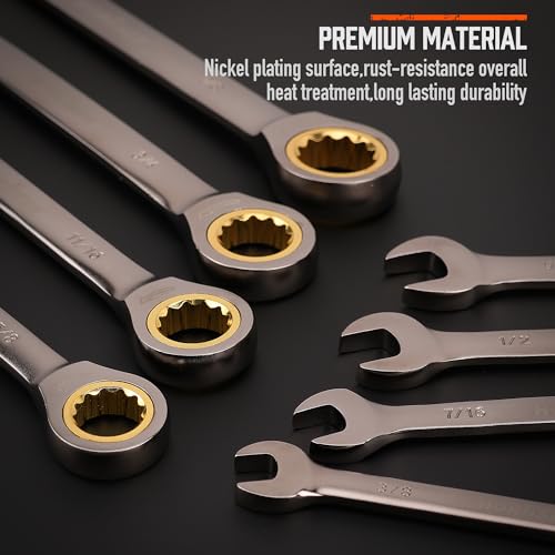 HORUSDY 12-Piece SAE Ratcheting Wrench Set | 1/4” to 7/8“ | Ratchet Combination Wrenches Set with Organizer | 72-Teeth | Chrome Vanadium Steel - style: 12-Piece SAE Ratcheting - Basic