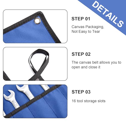 Wrench Organizer, Tool Roll Pouch,16-Pocket Waterproof Oxford Cloth - color: Blue
