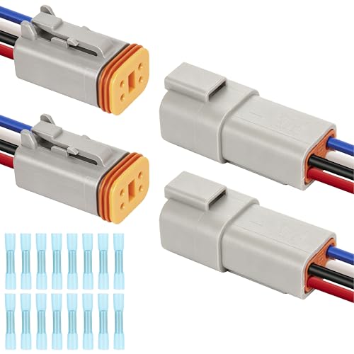 Deutsch DT 4 Pin Grey Male Female Wiring Harness Connector 2 Kits, 16 AWG - color: 2 Sets-Grey, size: 4Pin