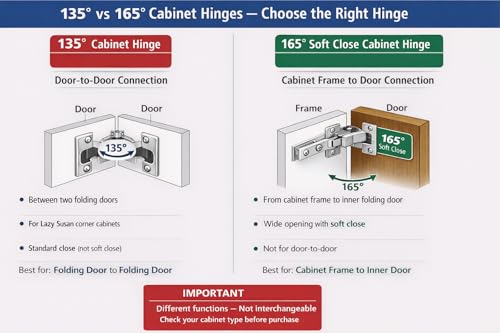 Lazy Susan Cabinet Hinges 2 Pack, 135° Corner Cabinet Door Hinges for Folding Doors, Stainless Steel Kitchen Cabinet Hardware (Non Soft Close) - size: 135 degrees