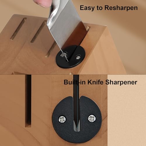Kuisine Premium Sharp Knife Set,High Carbon Stainless Steel Sharper Blade Ergonomic Non-slip Handle,Kitchen Block Knife Set Chef Knife Block Set with Built-in Sharpener(Acacia, 15PCS) - color: ET Acacia Wood