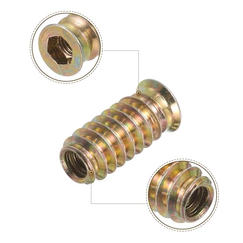 uxcell M6x60mm Hanger Bolts, 8pcs 31mm Wood Dowel Screw Self-Tapping Screw with 8pcs M6x24mm Threaded Insert Nuts Interface Hex Socket Drive, for Joint Furniture Legs