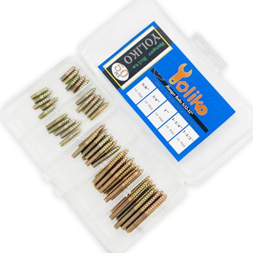 50 Pack Assorted Hanger Bolts Kit - 5 Sizes (5/32-32", 8/5, 3/4, 1, 1-1/4, 1-1/2") - Double Headed Bolts, Wood Dowel Screws - size: 5/32-32"-5 Size-50PCS