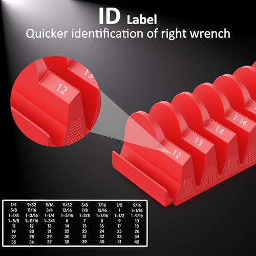 DEHOYI 24pcs Magnetic Modular Wrench Organizers for Tool Drawers - Wrench Rack with Metric&SAE Labels,Tool Storage Holder with Magnet.Gift for father, brother&boyfriend (Red with magnets)