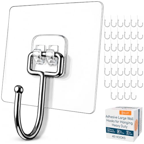 Adhesive Large Wall Hooks for Hanging Heavy Duty No Drill, 22 lbs, 40 pcs - size: Large, 40 pcs