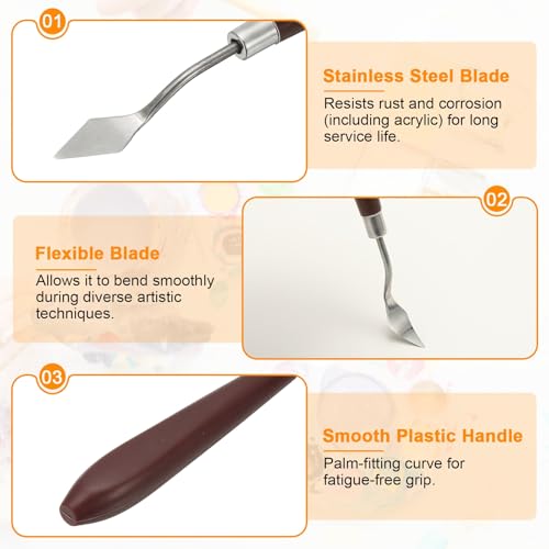 HARFINGTON 2pcs Palette Knife Painting Tool 1.18" x 0.51" Stainless Steel Art Spatula Pallet Knives Scrapers Tools with Plastic Handle for Acrylic Oil Canvas Mixing Spreading, Red/Silver - size: 1.18" x 0.51"
