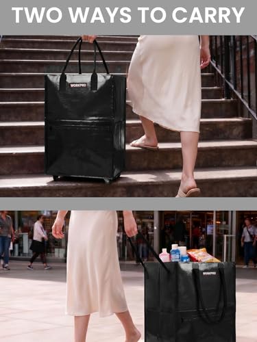 WORKPRO Large Rolling Grocery Bag, 36-Gallon Rolling Tote with 5 Wheels - color: Black, size: Large
