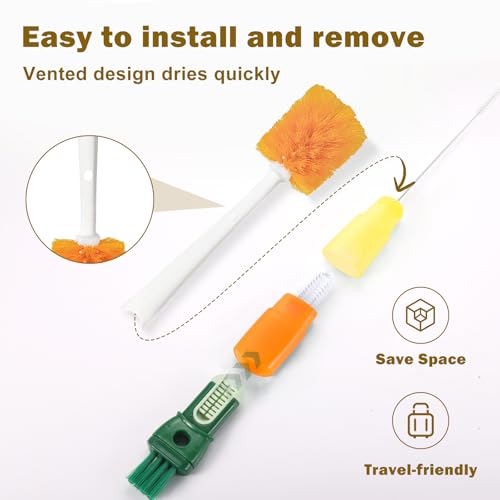XYFuuee 5Pcs Water Bottle Cleaner Brush Set 5 in 1 Cup Straw Cleaning Brush - color: Orange