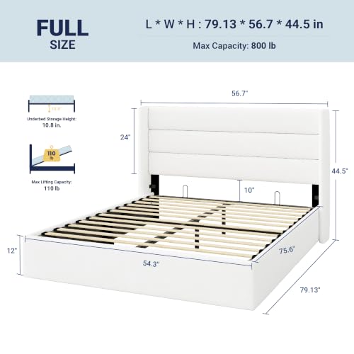 Allewie Full Size Lift Up Hydraulic Storage Bed Frame White - color: White, size: Full, style: Modern