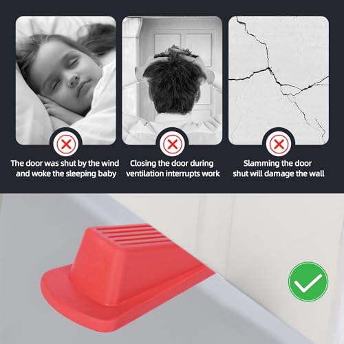 Door Stoppers 4 Pack Premium Rubber Wedge Heavy Duty (Red) - color: Red