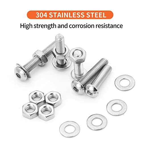 400PCS M4 x 5/6/8/10/12/14/16/18/20/25mm Button Head Socket Cap Screws Bolts and Nuts Flat Washers Assortment Kit, 304 Stainless Steel, Metric Machine Fully Thread, Allen Hex Drive - size: M4 Button Head (400PCS)