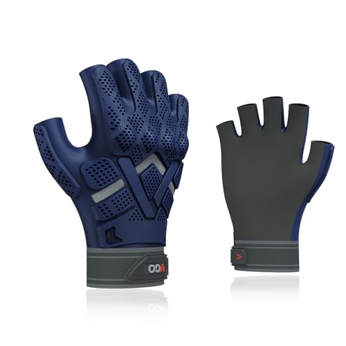 Vgo... NGG X1 Seamless Utility Gloves, Half Finger Mechanic Synthetic Leather Gloves,Knuckle Impacted Work Gloves - color: Dark Blue-heavy Duty, size: Large(1 Pair)