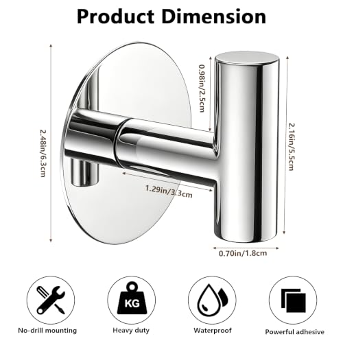 Heavy Duty Adhesive Hooks, Stainless Steel Towel Hooks for Bags, Towels, Robes, Hats, Aprons – No Drill Bathroom, Kitchen, Hotel Wall Hooks (Chrome, 4 Pack) - color: Chrome, size: Adhesive "T" Shape- 4 Pack