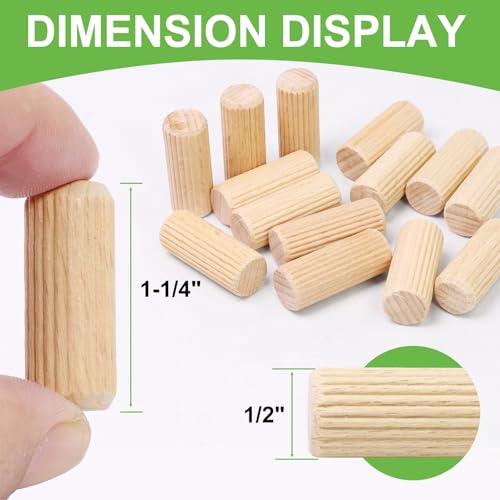 1/2" x 1-1/4" Wooden Dowel Pins, FoDau770 Fluted Wood Dowel Rods, Natural Beech Wood Dowel Pegs for Crafts, Woodworking, DIY Furniture - 200 Pieces - size: 1/2" x 1-1/4"