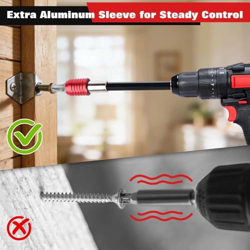 Drill Bit Extension with Aluminum Sleeve, 1/4 Inch Hex Shank Quick Release Extension Adapter, Magnetic Screwdriver Bit Holders for Impact Driver Screws Nuts Drill, 2-3/8", 4", 6", 12" Long