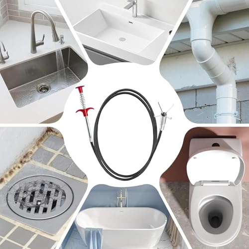 118" Drain Snake Hair Remover Tool, Flexible Clog Remover with 4-Claw Grabber, Long Reach Drain Cleaning Tool for Sink, Bathtub, Shower, Toilet and Tight Spaces - style: 118 in