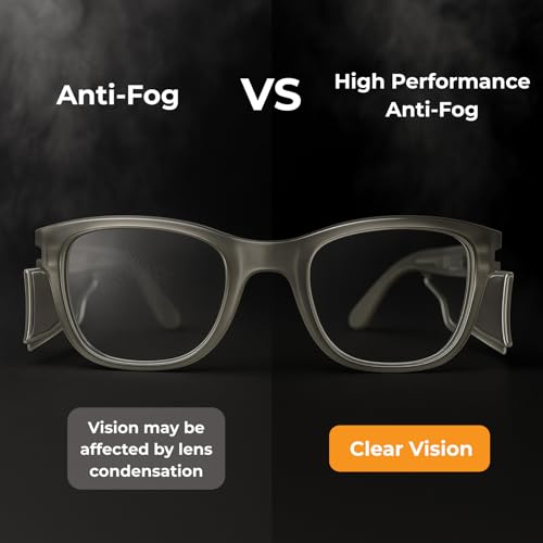 KOZIFACE E52 Anti-Fog Safety Glasses, ANSI Z87.1 Eye Protection with Side Shields, Clear Lens, Lightweight for Work, Lab DIY - color: Grey