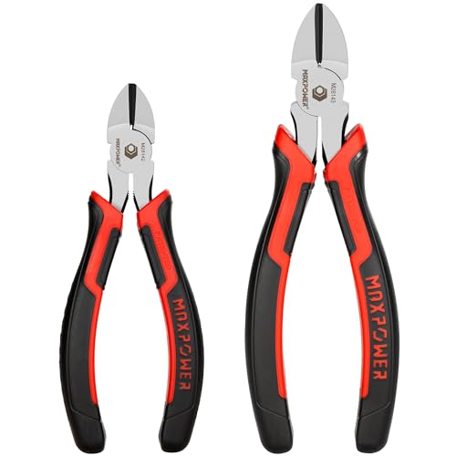 MAXPOWER Diagonal Cutting Pliers, 6-inch & 8-inch Side Cutting Pliers for Cutting Electrical Wire, Cable Ties, DIY Craft, Non-slip and Soft Grip Handle - 2 Pack