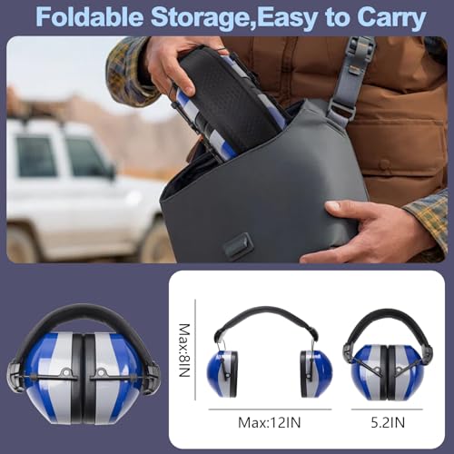37dB Gun Range Ear Protection, Adjustable Ear Muffs for Noise Reduction, for Shooting, Construction, Mowing - color: Blue