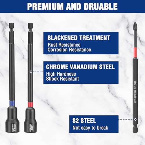 WORKPRO 16 PCS Magnetic Nut Driver Set, 6" Long Nut Drivers & Power Bits - size: 16PCS Magnetic Long Nut Driver Set