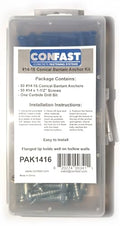 CONFAST® #14-16 Plastic Conical Blue Bantam Drywall Wall Anchor Kit PAK1416, Includes (50) Anchors, (50) Screws and (1) Drill bit (101 Pieces) - size: #14 #16