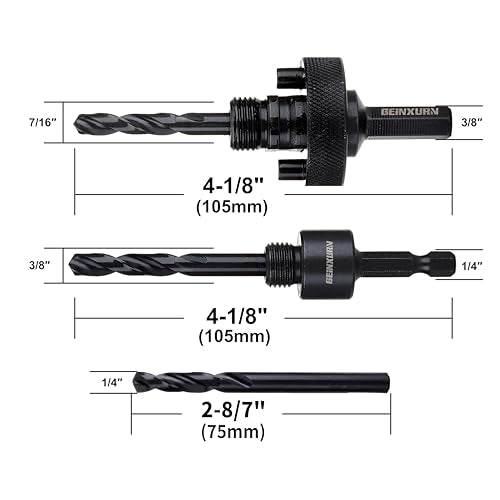 GEINXURN Quick Change Hole Saw Mandrel, 7/16-Inch and 3/8 Inch Hole Saw Arbor with 3Pcs Central Drill/2PCS Hex wrench/2Pcs Spring - size: GHSM014QC