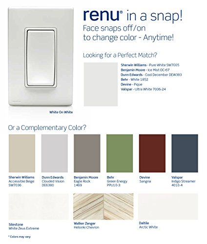 Leviton Renu One-Gang Screwless Snap-On Wallplate, REWP1-WW, White on White - color: White on White, size: 1 Gang