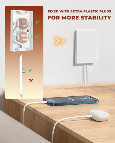 Saker Outlet Concealer Power Strip, 8ft Flat Cord, 3 Outlets, White - style: 8ft