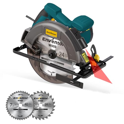 Enventor Circular Saw with Laser Guide, 2 Blades 7-1/4", 11A Corded Motor - size: 11A