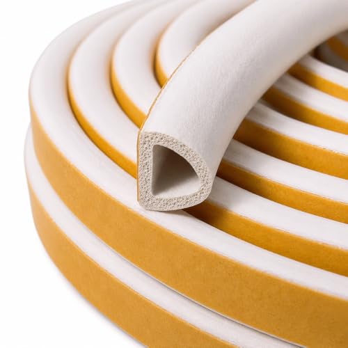 White EPDM D Profile Weather Stripping Door Seal, Self-Adhesive Door Weather Stripping & Window Seal Strip, 5/16" Wide x 1/4" Thick x 17' Long - color: White
