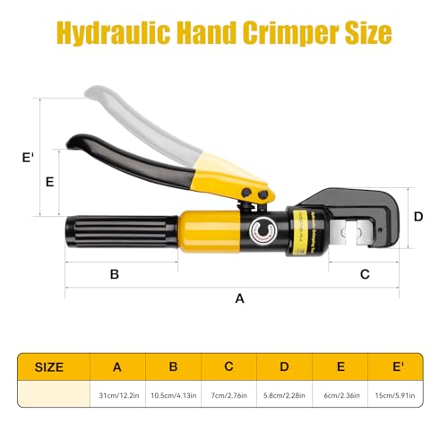 YUZES 10-Ton Hydraulic Crimping Tool, 12 to 2/0 AWG Battery Cable Crimper