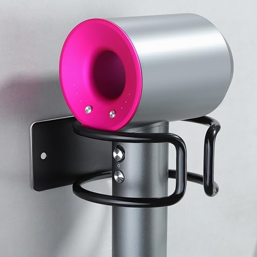 YIGII Universal Hair Dryer Holder, Wall Mounted Adhesive Rack, Black - color: Matte Black