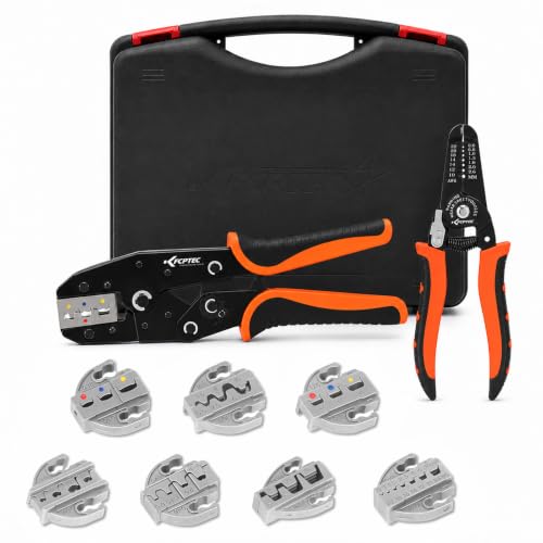 KF CPTEC Wire Crimper Kit 9PCS, AWG 22-2, Tool-Free Quick-Change Dies