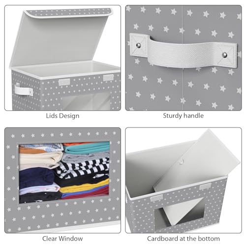 Univivi Fabric Foldable Storage Boxes with Lids, 4 Pack, Gray Star - color: Grey Star