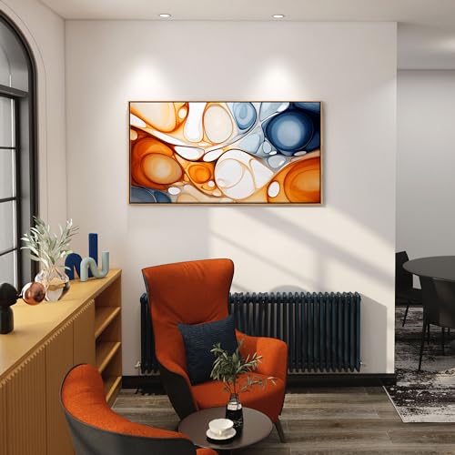 KLAKLA Orange and Blue Abstract Wall Art - Modern Picture Artwork for Wall Decor - Frame Wall Art for Living Room Office Bedroom - color: Colorful + Orange Frame, size: 48"L x 24"W