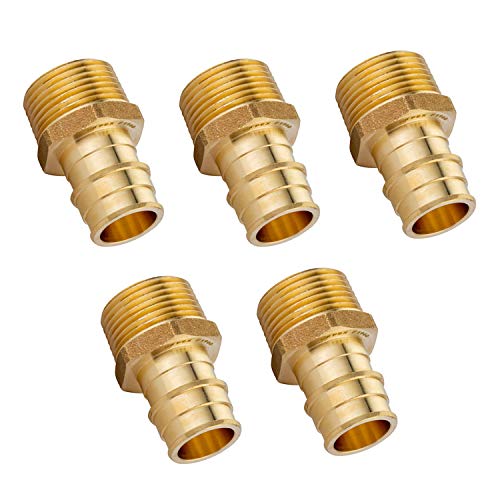 5 piece EFIELD Brass Expansion Pex A 1/2" x 1/2" Male NPT Adapter Fitting - size: 1/2" x 1/2" (Brass, Pack of 5)