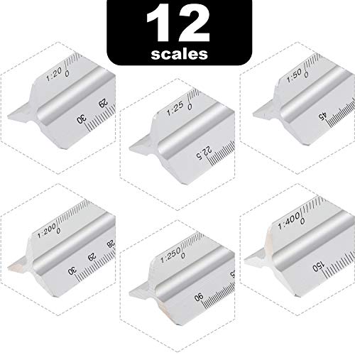 6 Pcs Triangular Ruler Set 12 Inch Engineering Scale Aluminum Architect Drafting Ruler Metal Protractor Arquitectura Accessories for Students Draftsman Engineers Metric