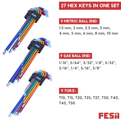 FESA Jumbo Hex Key Allen Wrench Set 29-Piece Torx - style: With Foam Tray