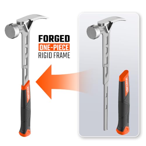 VANQUISH Framing Hammer 22oz One Piece Forged Straight Claw Hammer with Milled Face & Shock Reduction Grip, Claw Hammer with Magnetic Nail Holder Side Nail Puller, 0630-M - size: 22oz Milled Face