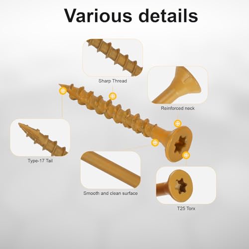 Deck Screws #8 x 1-1/2’’, T25 Star Torx Drive Flat Head Wood Screws, Tan, 5lb - color: Tan, size: 8X1-1/2’’
