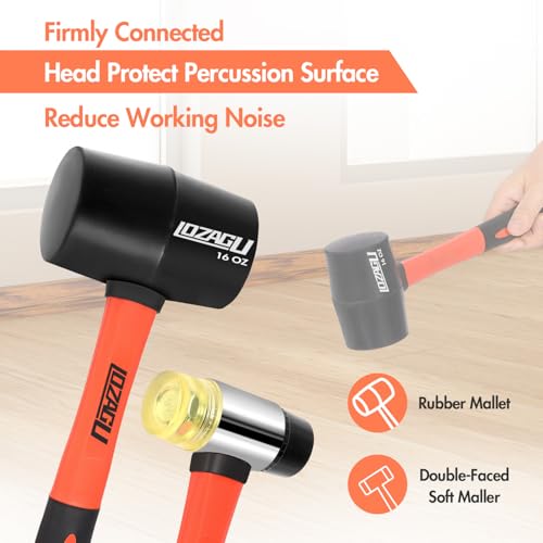 5-Piece Hammer Set, 2LB Dead Blow Hammer | 16oz Claw Hammer | 16oz Rubber Mallet | 35mm Double-Faced Soft Mallet | 8oz Small Hammer