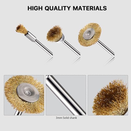 15 Pieces Copper Wire Brushes, Wire Brush Wheel, Mini Brass Brushes for Dremel Rotary Tools (1/8 Inch Mandrel) - color: gold