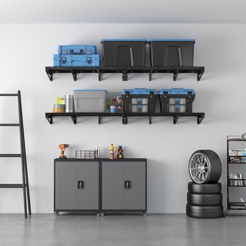 FLEXIMOUNTS 2x4ft Garage Storage, 4 Pack Garage Wall Shelving, Black - size: 4 pack-2x4 ft