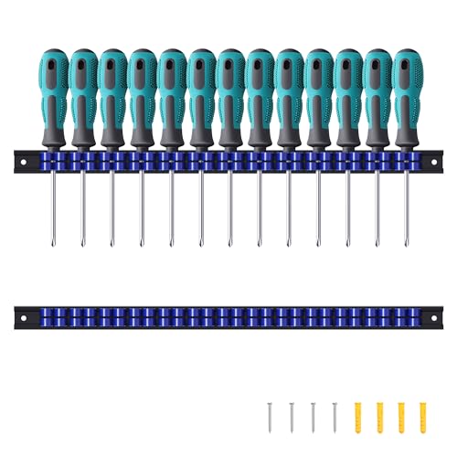 Reniteco 2 Pack Wall-Mounted Screwdriver Organizers with Screws - Heavy-Duty ABS Plastic Tool Holder for Screwdrivers, Wrenches, Piers - Garage Workshop Storage (Blue,2 PCS) - color: Blue