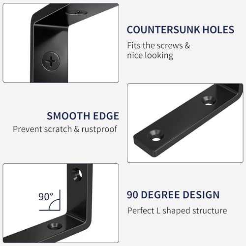 LSK 6PCS Shelf Bracket, L 10"×H 5", 5mm Thick Heavy Duty L Bracket, Black - color: Black, size: 10x5 inch (heavy duty)