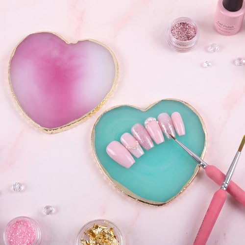 SUMAJU 2 Pack Heart Resin Nail Art Palette, Nail Art Painting Nails Polish Palette - color: Purplr, green